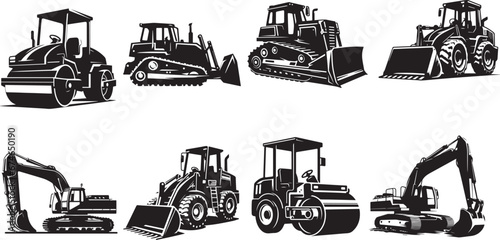 Building Machine Silhouette, Bulldozer Vector Silhouette