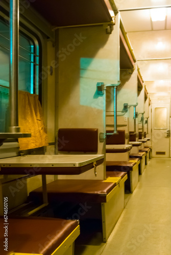 view inside a railway carriage, railway transportation scene