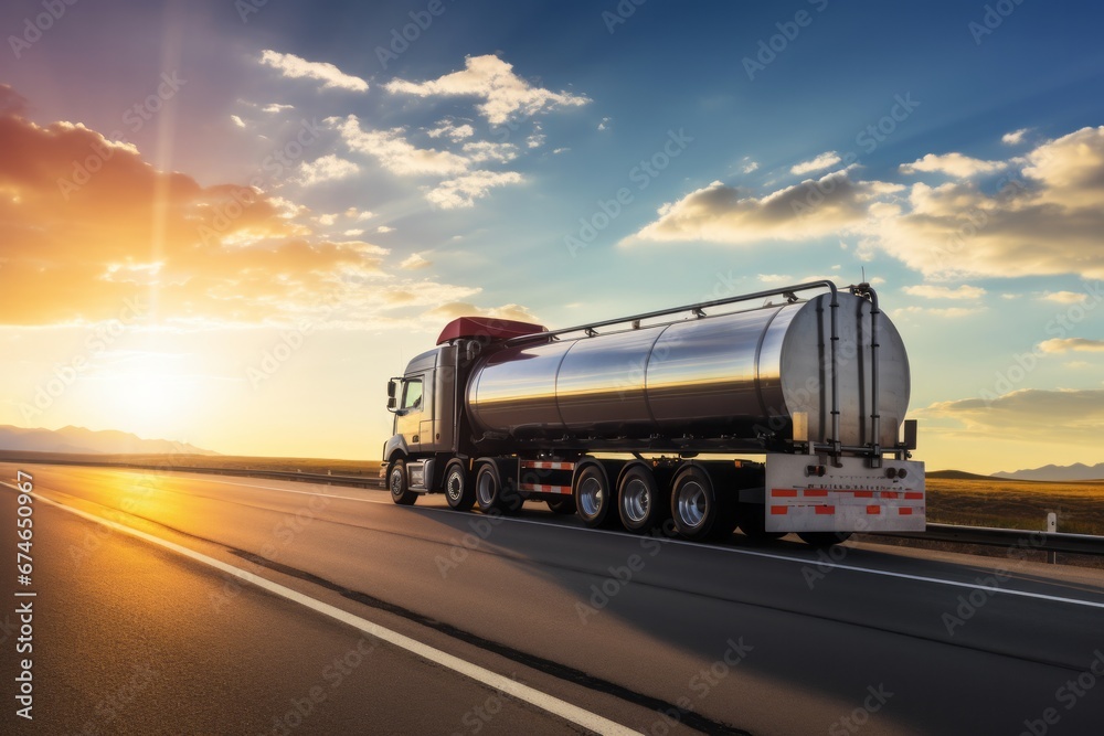 A tanker truck transporting oil from an extraction facility A tanker truck transporting oil from an extraction facility