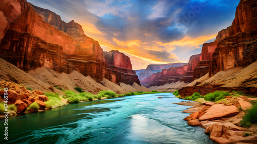 World class photograph of the most amazing arizona river and canyons at sunstet on a summer day. Ai Generated.NO.07