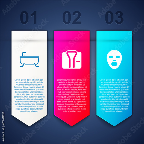 Set Bathtub, Bathrobe and Facial cosmetic mask. Business infographic template. Vector