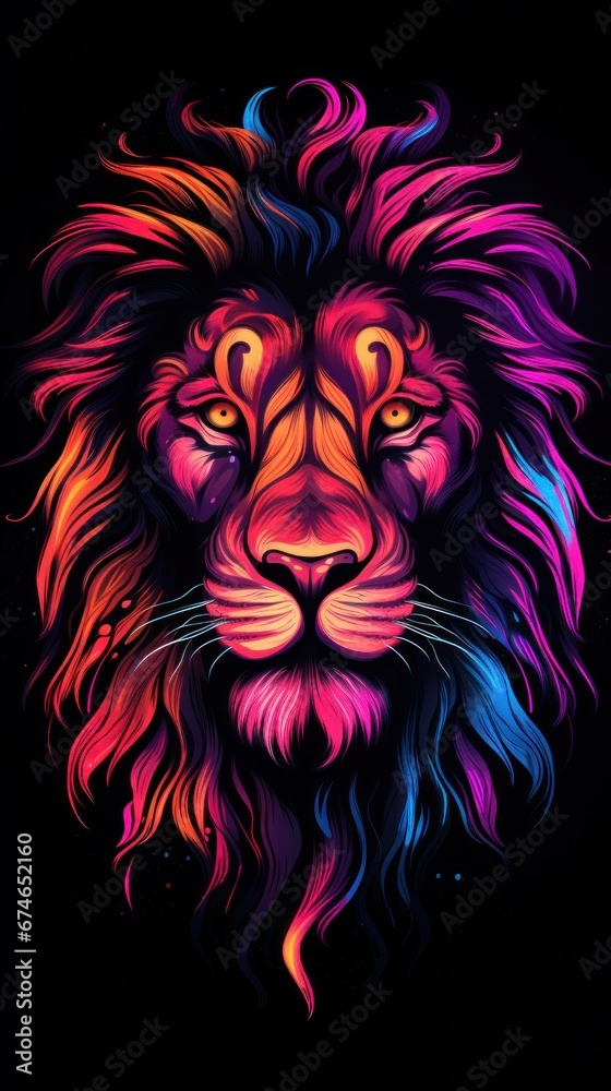 Neon art style Lion head