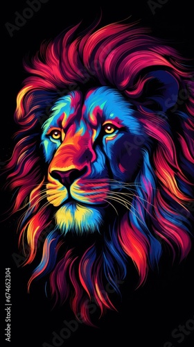 Neon art style Lion head © Asman