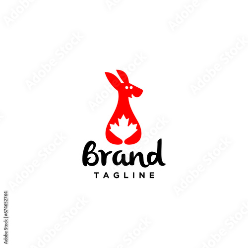 Kangaroo Hugging Maple Leaf Logo Design. Maple Leaf In Kangaroos Arms Logo Design.