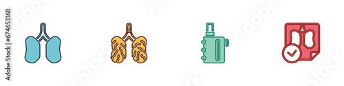 Set Lungs, Disease lungs, Electronic cigarette and x-ray diagnostics icon. Vector