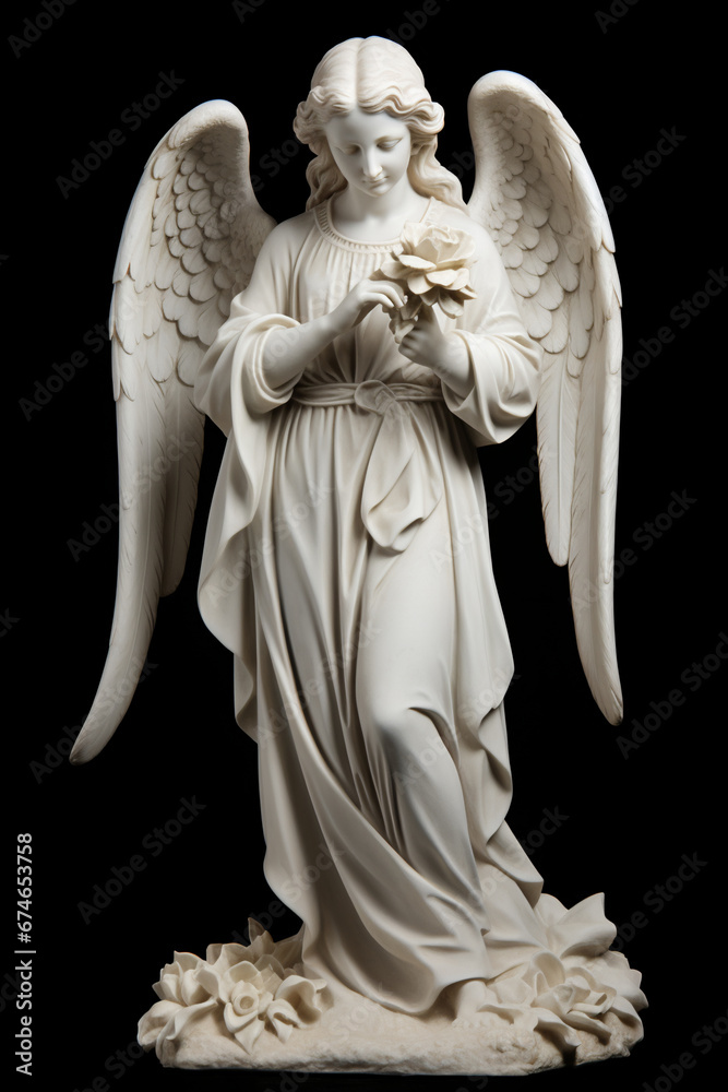 angel statue isolated on white background, AI Generative.