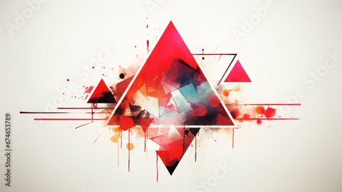 Triangle in red and white and black with a landscape, digital artwork, graphic design, website aesthetics, artistic backdrop photo