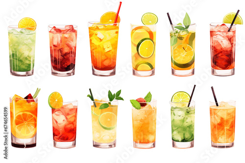 Alcohol Cocktail Mocktail. Many assorted different range types isolated on transparent or white background cutout