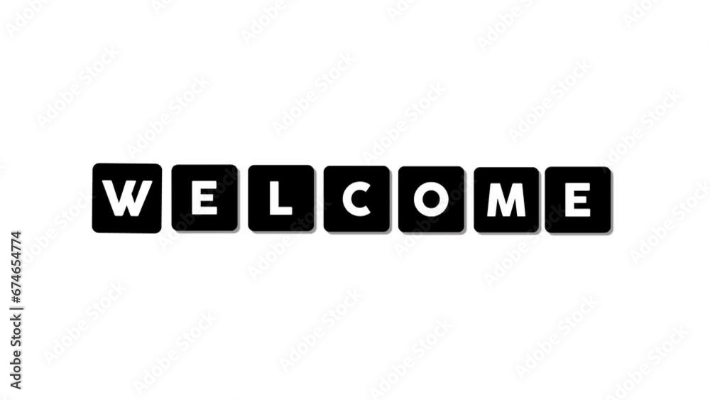 Welcome text in a moving animated black box. 4k quality motion text video Welcome text in a moving animated black box. 4k quality motion text video