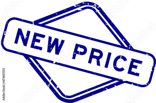 Grunge blue new price word rubber seal stamp on white background