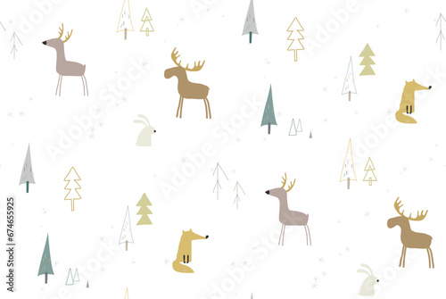 Winter seamless pattern with forest animals © 1Viktoria
