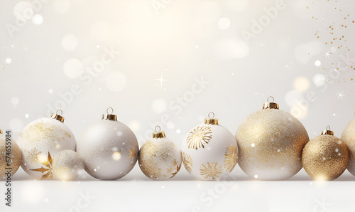 Christmas and New Year holidays background, Horizontal background, header, poster, card with copy space. Christmas gilden bulbs photo