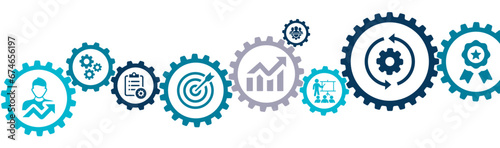 Productivity and production capacity banner vector illustration with the icon of industrial management, efficiency, efficient progress, lean cost, growth, planning, utilization, operational excellence