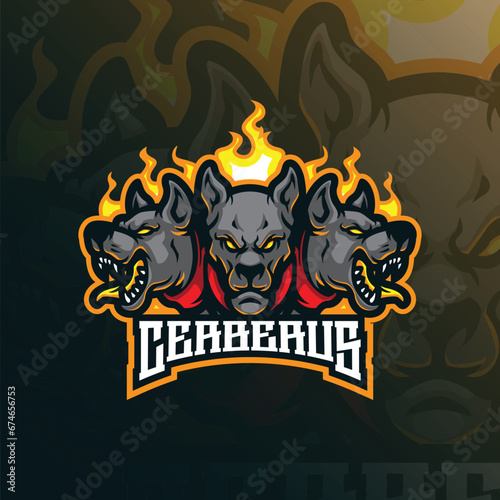 Cerberus mascot logo design vector with modern illustration concept style for badge  emblem and t shirt printing. Angry cerberus illustration for sport and esport team.
