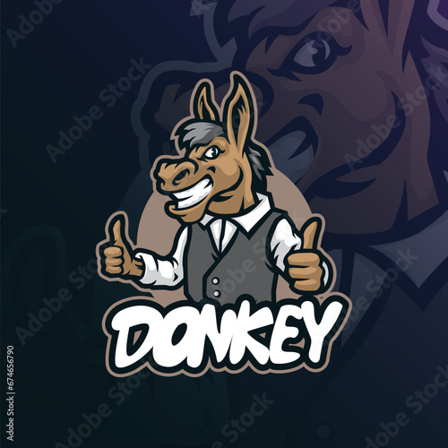 Donkey mascot logo design vector with modern illustration concept style for badge, emblem and t shirt printing. Smart donkey illustration.