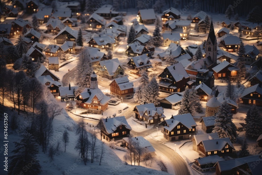 Scenic Winter Night in Village