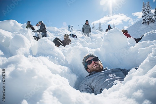 rescue operation after an avalanche in the snowy mountains