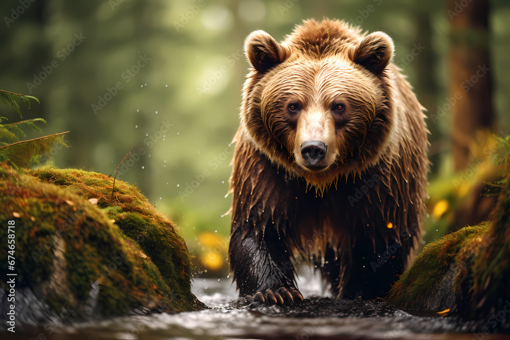 brown bear in the woods, wildlife photography, focused shot. Generative Ai brown bear in the woods, wildlife photography, focused shot. Generative Ai
