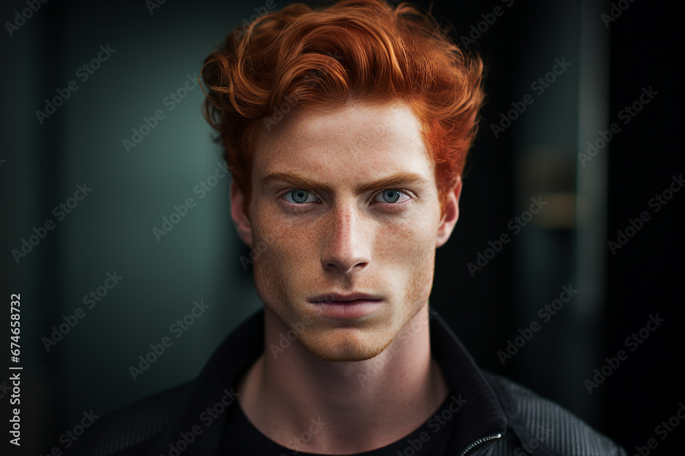 Generative ai modern technology portrait of attractive young man red hairstyle Generative ai modern technology portrait of attractive young man red hairstyle