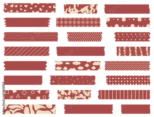 Big set of red ribbons. Washi tapes collection with pattern in vector. Pieces of decorative tape for scrapbooks. Set of vintage labels © Anna Lysohor