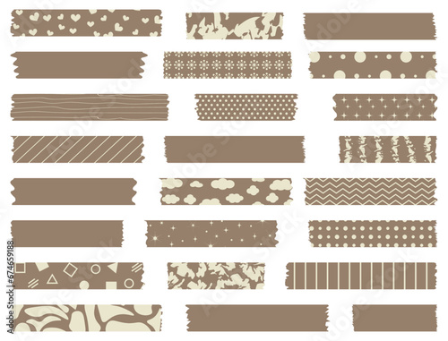 Big set of brown ribbons. Washi tapes collection with pattern in vector. Pieces of decorative tape for scrapbooks. Set of vintage labels © Anna Lysohor