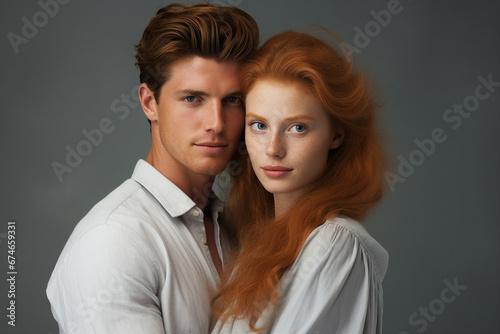 Generative AI photography of beautiful married people beauty models isolated on grey background