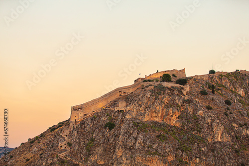 Sunset over Palamidi fortress, Nafplion Greece