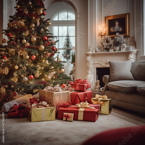 Cozy Living Room on Christmas Morning 