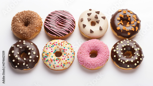 Coffee Shop Style Assorted Donut Classics on Isolated White Background