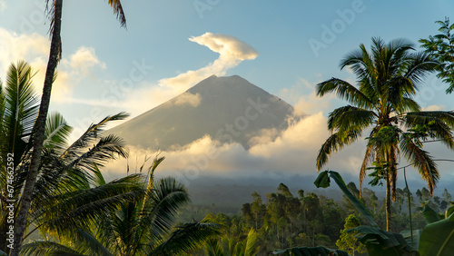 Eruption of Volcano Semeru on the island of Java. The volcano emits ash and smoke. Natural disaster. December 2022.