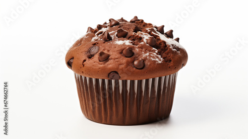 Double Chocolate Chip Muffin on Isolated White Background