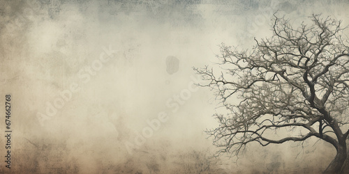Single tree in minimal misty woodland colour background backdrop, generated ai