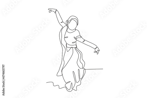 A beautiful woman danced. Lohri one-line drawing
