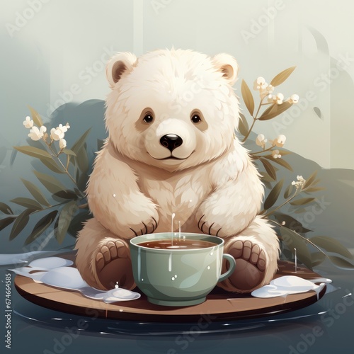 Cute Baby Polar Bear Meditation With Coffee Cupi , Cartoon Graphic Design, Background Hd For Designer photo