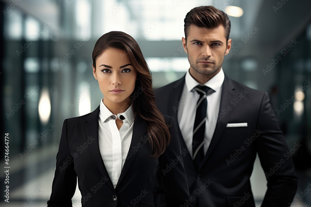 Businesswoman and businessman people standing in the office