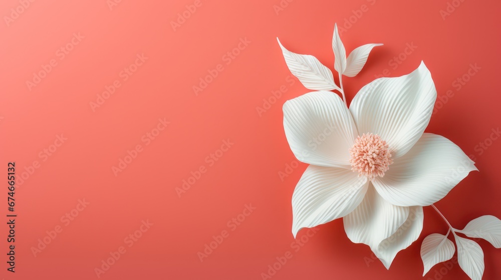 3D flower background with paper cut style and red pastel color blank paper for text or content 3D flower background with paper cut style and red pastel color blank paper for text or content