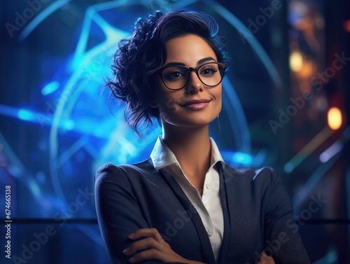 Business woman wearing glasses and smiling with her arms crossed © Marharyta
