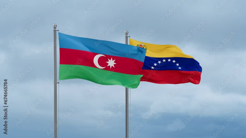 Venezuela and Azerbaijan flag waving together on cloudy sky, endless seamless loop Venezuela and Azerbaijan flag waving together on cloudy sky, endless seamless loop