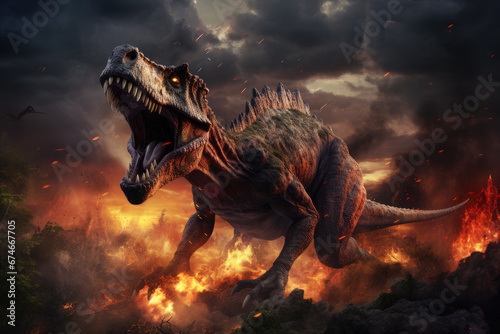 Angry dinosaur with fire around © Odin AI