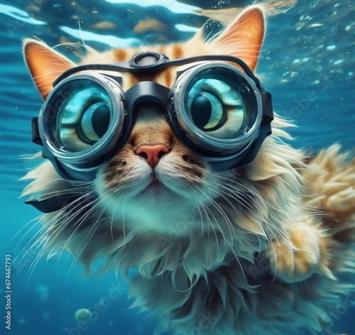 Chat sous l'eau photo
