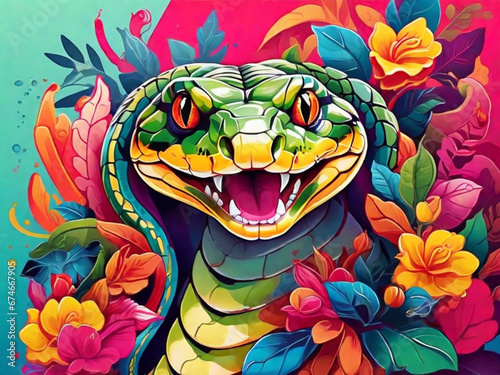 Poster con animali luminosi e colorati - Serpente photo