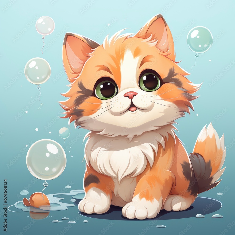 Cute Cat Playing With Fish Balloon , Cartoon Graphic Design, Background Hd For Designer