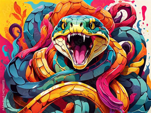 Poster con animali luminosi e colorati - Serpente photo