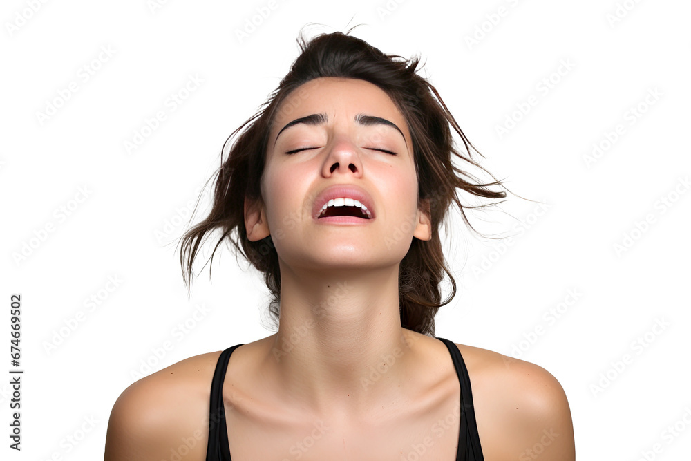 Studio portrait of upper half of a young woman showing facial expressions isolated on transparent png background. Human emotions, Face expressions. Studio portrait of upper half of a young woman showing facial expressions isolated on transparent png background. Human emotions, Face expressions.