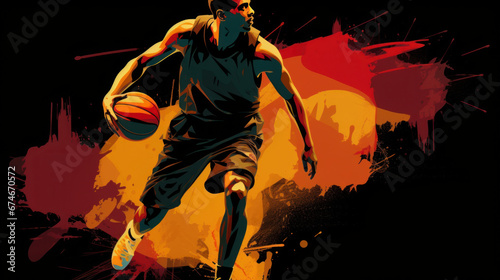 black silhouette Digital illustration painting of a basketball player vector © Jalal