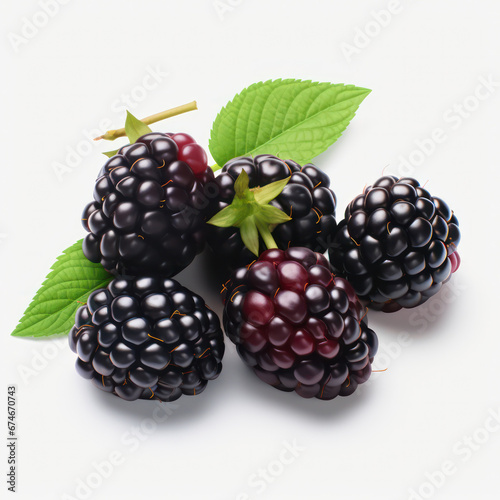 blackberries with leaves Isolated White Background