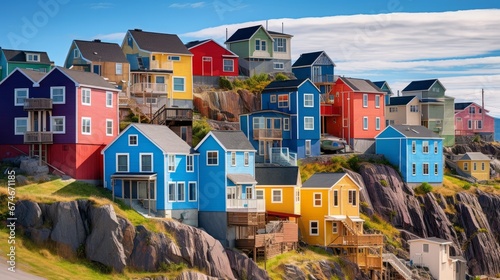 Colorful houses of Signal Hill in St. John’s, Newfoundland, Canada. Generative AI photo