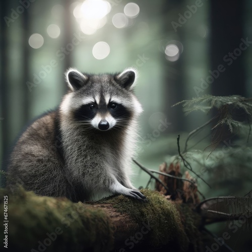 close up of a raccoon in the forest animal background for social media © Садыг Сеид-заде