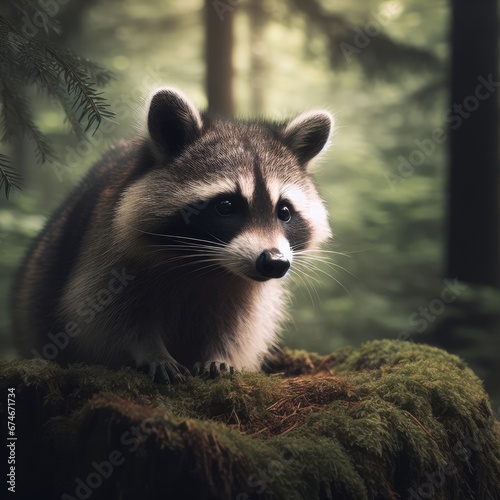 close up of a raccoon in the forest animal background for social media photo