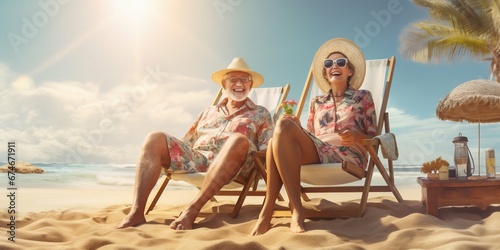 Golden Years Bliss: Seniors Savoring Morning Moments at the Beach. Generative ai